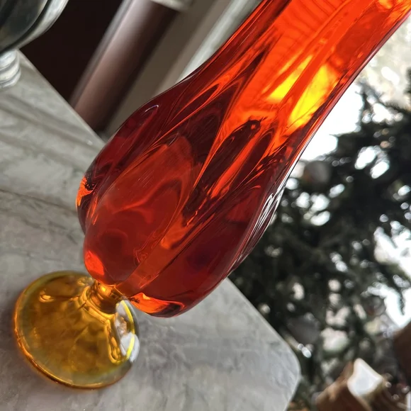 Vintage VIKING ORANGE Persimmon 6 Petal Long HEAVY PEDESTAL SWUNG VASE 18.5” - Picture 5 of 11